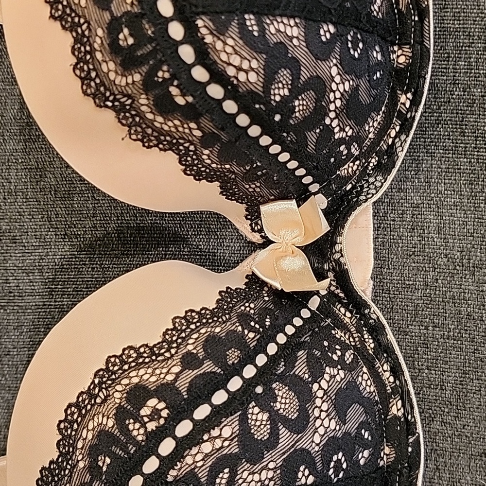 Adore Me Pink Black Lace Overlay Bra Size 34D - Picture 2 of 6